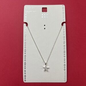 NWT Sterling Silver 925 White Stone Star Flower Pendant Necklace 12" Jewelry